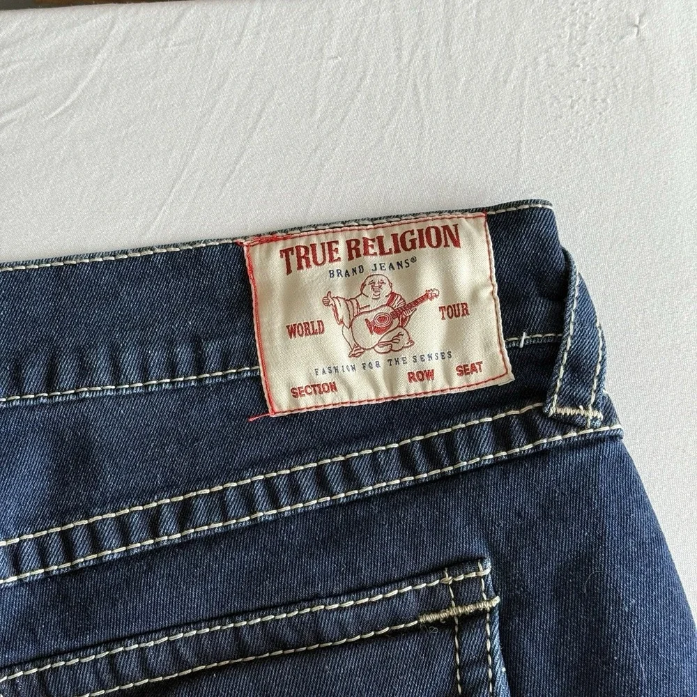 True Religions Ricky Big T Flap Straight Jeans Mens 38x34 Relaxed Dark Artic